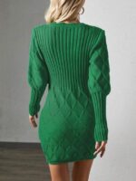 Rochie Scurta Tricotata Mandrup Verde Cu Maneci Bufante Si Decolteu - imagine 2