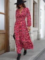 Rochie Lunga Brenda Cu Imprimeu Roz - imagine 2