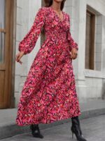 Rochie Lunga Brenda Cu Imprimeu Roz - imagine 3