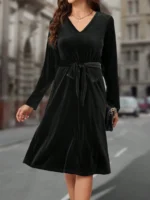 Rochie Midi Costina Neagra Cu Cordon - imagine 4