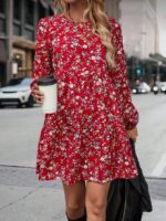 Rochie Scurta Panisia Rosie Cu Model Floral Si Maneci Bufante - imagine 4