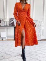 Rochie Lunga Elvan Corai Cu Imprimeu Negru - imagine 7