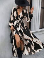 Rochie Lunga Necla Neagra Cu Imprimeu Alb - imagine 3