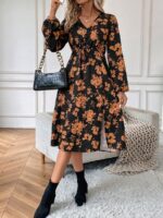 Rochie Lunga Elvan Corai Cu Imprimeu Negru - imagine 25