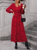 Rochie Lunga Elvan Corai Cu Imprimeu Negru - imagine 26