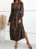 Rochie Lunga Nuran Maro Cu Print Leopard Negru - imagine 5