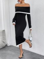 Rochie Midi Hanka Neagra Cu Umerii Goi - imagine 3