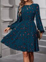 Rochie Scurta Synna Albastra Cu Imprimeu Multicolor Si Maneci Bufante - imagine 3