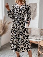 Rochie Midi Edyta Alba Cu Imprimeu Negru Si Cordon - imagine 4