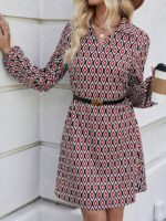 Rochie Scurta Eboni Neagra Cu Imprimeu Geometric Multicolor