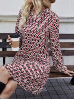 Rochie Scurta Eboni Neagra Cu Imprimeu Geometric Multicolor - imagine 5