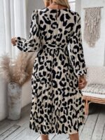 Rochie Midi Edyta Alba Cu Imprimeu Negru Si Cordon - imagine 2