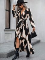 Rochie Lunga Necla Neagra Cu Imprimeu Alb - imagine 5