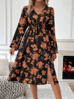 Rochie Lunga Elvan Corai Cu Imprimeu Negru - imagine 28
