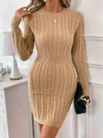 Rochie Scurta Tricotata Hosanna Crem Cu Model In Relief - imagine 4