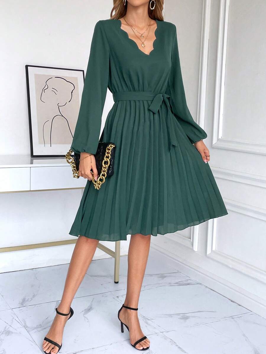 220 Rochie Midi Sirila Verde Cu Pliuri Si Cordon - imagine 1