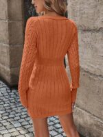 Rochie Scurta Tricotata Tricia Portocalie Cu Model In Relief - imagine 2