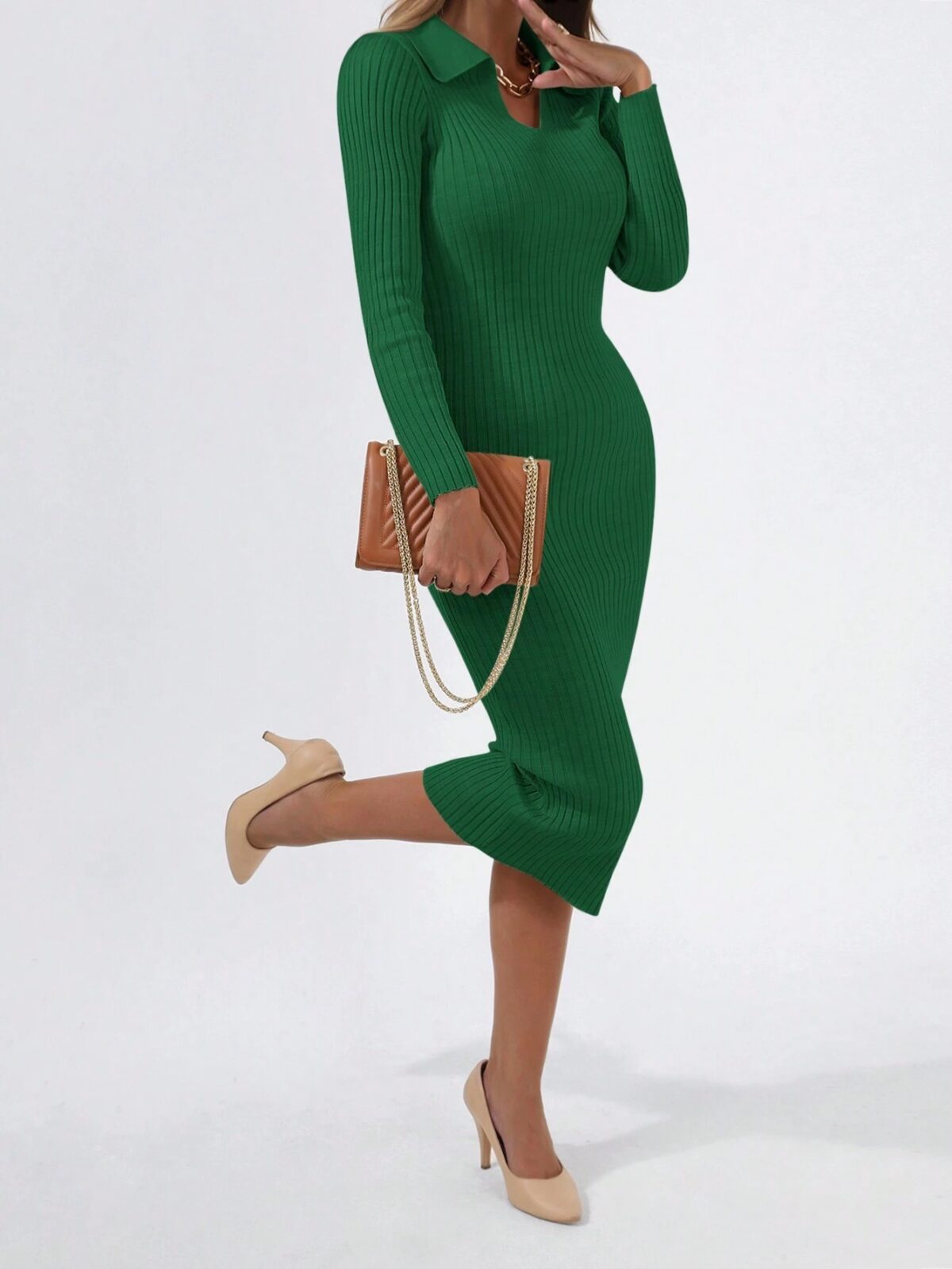 Rochie Lunga Tricotata Algea Verde - imagine 1