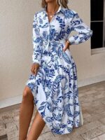 Rochie Lunga Gisa Alba cu Print Floral Albastru