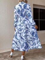 Rochie Lunga Gisa Alba cu Print Floral Albastru - imagine 2