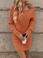 Rochie Scurta Tricotata Tricia Portocalie Cu Model In Relief - imagine 5