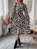 Rochie Midi Edyta Alba Cu Imprimeu Negru Si Cordon