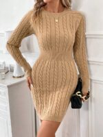 Rochie Scurta Tricotata Hosanna Crem Cu Model In Relief - imagine 5