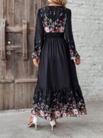 Rochie Lunga Mandisa Neagra Cu Imprimeu Floral Multicolor Si Maneci Bufante - imagine 2