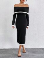 Rochie Midi Hanka Neagra Cu Umerii Goi