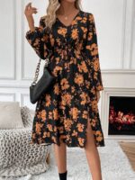 Rochie Lunga Elvan Corai Cu Imprimeu Negru - imagine 30