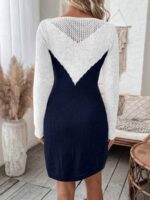 Rochie Tricotata Scurta Ruya Formata Din 2 Culori : Albastru Inchis Si Alb - imagine 2