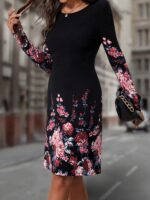 Rochie Scurta Bremita Neagra Cu Model Floral - imagine 3