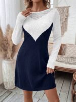Rochie Tricotata Scurta Ruya Formata Din 2 Culori : Albastru Inchis Si Alb - imagine 3