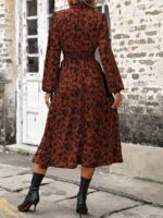 Rochie Lunga Elvan Corai Cu Imprimeu Negru - imagine 32
