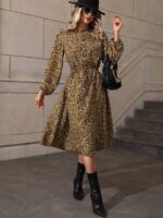 Rochie Midi Vendela Khaki Cu Imprimeu Alb - Negru