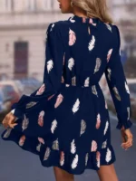 Rochie Scurta Sedine Bleumarin cu Pene - imagine 2