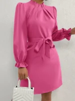 Rochie Scurta Mareza Roz Cu Cordon