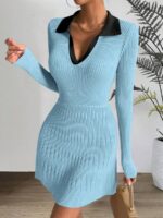 Rochie Scurta Rahaela Bleu Cu Guler Negru - imagine 4