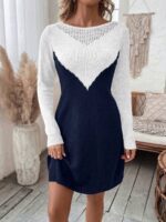 Rochie Tricotata Scurta Ruya Formata Din 2 Culori : Albastru Inchis Si Alb - imagine 4