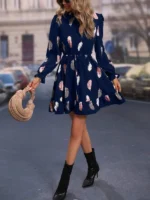 Rochie Scurta Sedine Bleumarin cu Pene - imagine 3