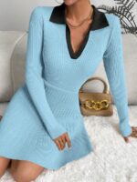 Rochie Scurta Rahaela Bleu Cu Guler Negru