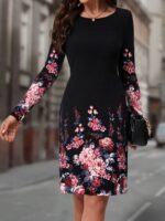 Rochie Scurta Bremita Neagra Cu Model Floral