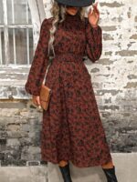 Rochie Midi Sheyla Maro Cu Model Floral Negru Si Maneci Bufante - imagine 4