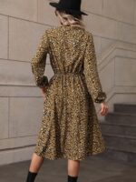 Rochie Midi Vendela Khaki Cu Imprimeu Alb - Negru - imagine 2