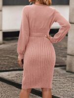 Rochie Midi Tricotata Rosaura Roz Pudra - imagine 2