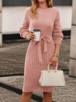 Rochie Midi Tricotata Rosaura Roz Pudra - imagine 3