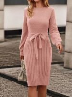 Rochie Midi Tricotata Rosaura Roz Pudra
