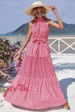 Rochie Lunga Nastasia Rosie cu Flori Albe