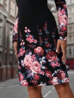 Rochie Scurta Bremita Neagra Cu Model Floral - imagine 4
