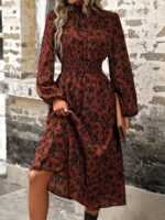 Rochie Midi Sheyla Maro Cu Model Floral Negru Si Maneci Bufante - imagine 5